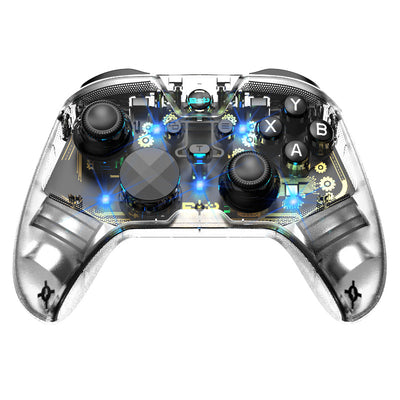 G6 Pro Wireless bluetooth Transparent Gaming Controller with Hall Trigger Carbon Film Joystick RGB Lighting Six Axis Gyro Vibration Macro Back Keys for PC Switch Android iOS