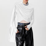 LinkMejor Men Cross-Deconstructed Ribbon Design Long Sleeve Top T-shirts Fashion Solid Color See-through High Stretch Clothing for Men