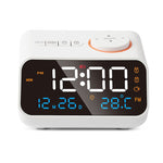 Multi-Functional LED Voice Control Clock Hygrometer FM Radio Dual Alarms Adjustable Brightness Temperature Humidity Display USB Charging