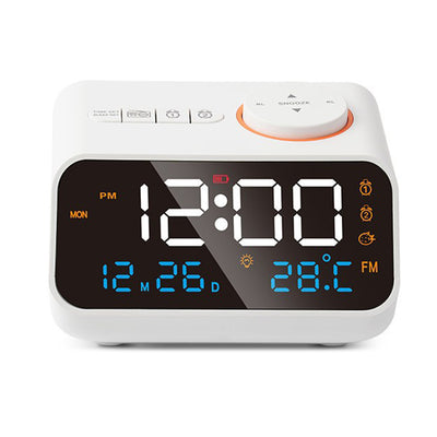 Multi-Functional LED Voice Control Clock Hygrometer FM Radio Dual Alarms Adjustable Brightness Temperature Humidity Display USB Charging