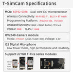 LinkMejor® T-SIMCAM ESP32-S3 CAM Development Board WiFi Bluetooth 5.0 Wireless Module With OV2640 Camera TF Slot Adapt T-PCIE SIM