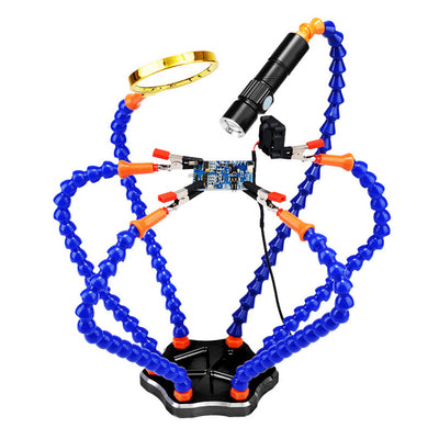 Multi-Functional Soldering Helping Hand with 6 Pc Flexible Arms Aluminum Alloy Soldering Station with Fan Magnifying Glass and Flashlight Magnifier PCB Welding Repair Station