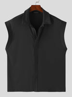 INCERUN Men Shirts Solid Color Sleeveless Shirt Casual Daily Lapel Streetwear Shirt Mens Clothing Summer Male Shirts