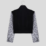 LinkMejor Mens Floral Print Patchwork Jacket Crop Top Zipper Stand Collar Short Jackets for Men Large Size S-5XL