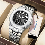 LinkMejor Men's Quartz Watch Stainless Steel Band Waterproof Luminous Square Dial Business Casual Fashion Date Wristwatch