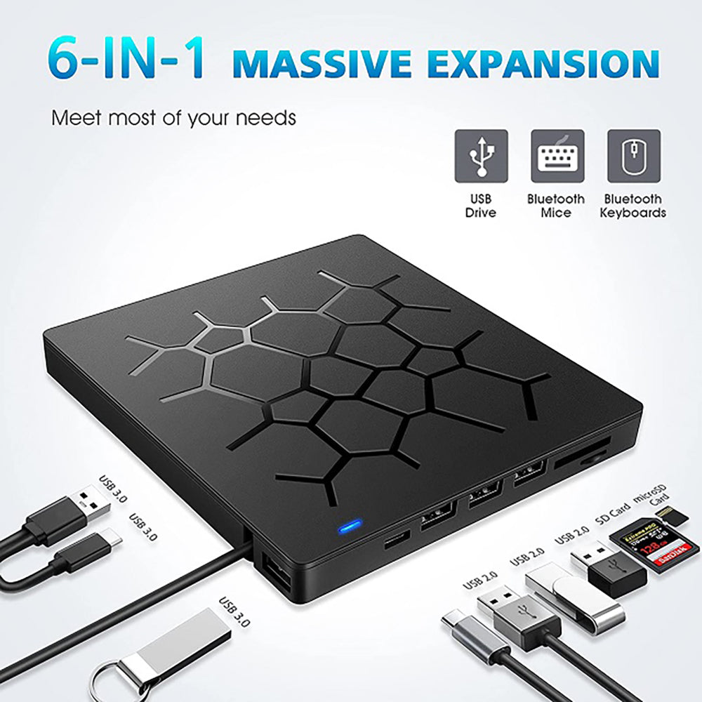 External CD/DVD Drive USB 3.0 Type-C 6 in 1 DVD Drive Player Optical Drive With SD/TF & USB3.0 Slots Optical Drives For PC Laptop
