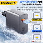 [GaN Tech] ESSAGER ES-CD65 65W 2-Port USB PD Charger USB-A+USB-C PD3.0 QC2.0/3.0/4.0 AFC PPS SCP FCP Fast Charging Wall Charger Adapter EU Plug for iPhone 17 17Pro 16 Pro Max 15 14 for Xiaomi 17pro for HUAWEI for OPPO