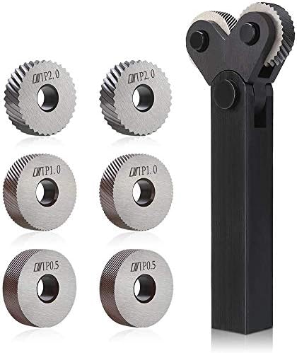 7pcs Steel Dual Wheel Knurling Tool Set with Diagonal Linear Knurl Wheel 0.5/1/2mm Pitch