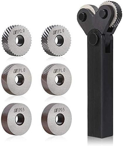 7pcs Steel Dual Wheel Knurling Tool Set with Diagonal Linear Knurl Wheel 0.5/1/2mm Pitch