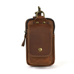 7 Inch Genuine Leather Men's Waist Bag Multi Pocket Retro Zipper Clasp Hanging Belt Phone Case Pouch for Outdoor Travel