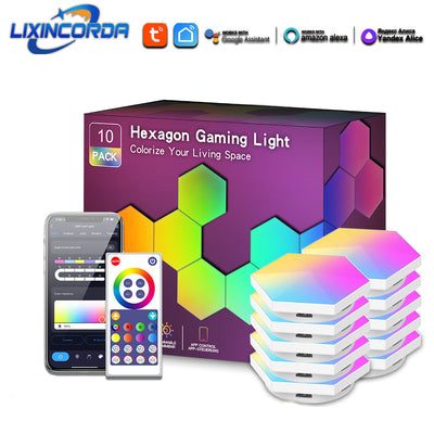 LinkMejor Smart RGBIC Hexagonal LED Light Panels Music Sync APP/Remote/Voice Control With Alexa Google