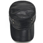 Collrown Genuine Sheepskin Leather Cap Men's Flat Cap Adjustable Outdoor Casual Black Caps for Spring Fall