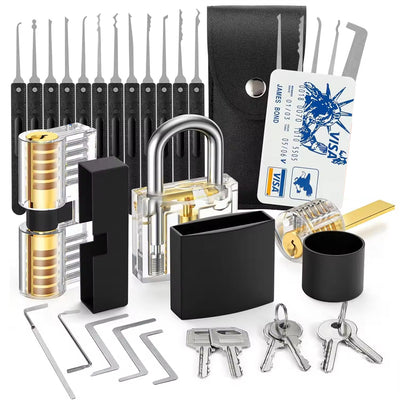 36pcs Lock Pick Set Transparent Training Locks Lock Picking Practice Kit Anti Slip Grip Lock Picks High Precision Cylinder Locksmith Tools Portable Storage Bag