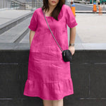 LinkMejor Women's Dresses Summer Vintage Casual Lantern Sleeve Ruffled Trim Square Neck Loose Solid Dress