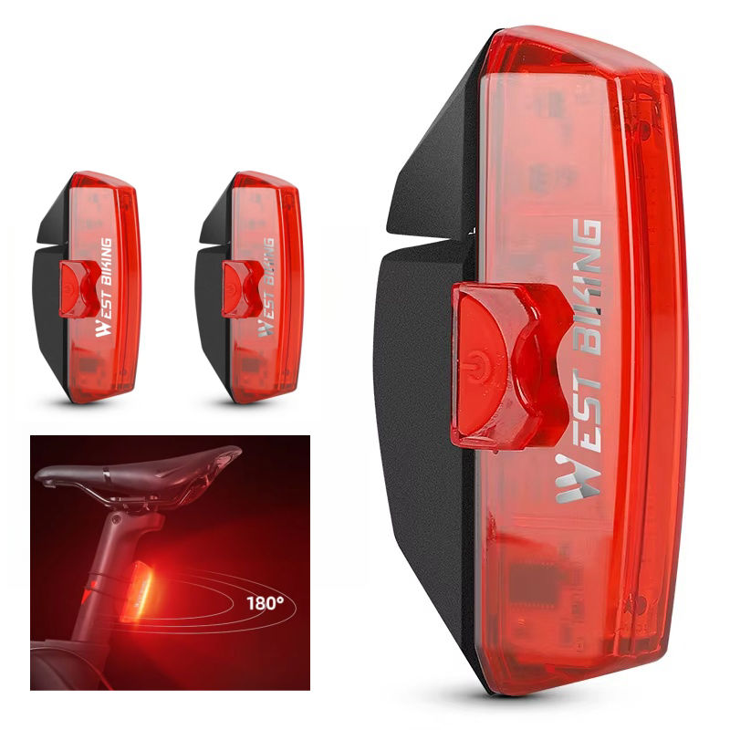 WEST BIKING 100LM Smart Brake Sensing Taillight Waterproof  USB Charging COB LED Bike Rear Light for Outdoor Road MTB Night Riding Safety
