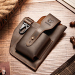 LinkMejor Genuine Leather Waist Bag for Men Belt Bag Packs 7inch Cell Phone Purse Waist Bag Wear Buckle Retro Belt Pack