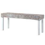 Bench 43.3" White Natural Kubu Rattan and Solid Mango Wood