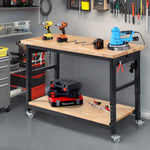 LinkMejor Adjustable Height Workbench 60 Inch 2000 Lbs Capacity Rubberwood Top Storage Shelf Dual Pegboards Built-In Power Strip H-Frame Garage Work Table