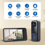 Smart Wireless Video Doorbell Camera Full HD Infrared Night Vision Two-Way Audio 150m Range Household Video Doorbell with 4.5 Inch LCD Color Screen for Home Security
