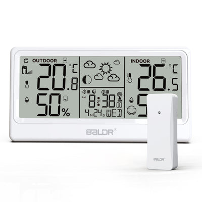 LinkMejor 8.5" LCD Screen Weather Station RCC Alarm Clock Digital Temperature Humidity Meter Weather Forecast Calendar Moon Phases Wireless Forecast Sensor