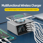 Bakeey WLX-X9S 140W 8-Port USB PD Charger 4USB-A+4USB-C PD QC3.0 Fast Wireless Charging Desktop Charging Station Support Digital Display EU Plug US Plug for iPhone 16 16 Pro 15 14 13 Pro Max for Xiaomi 15 Ultra for Samsung Galaxy S25 Ultra