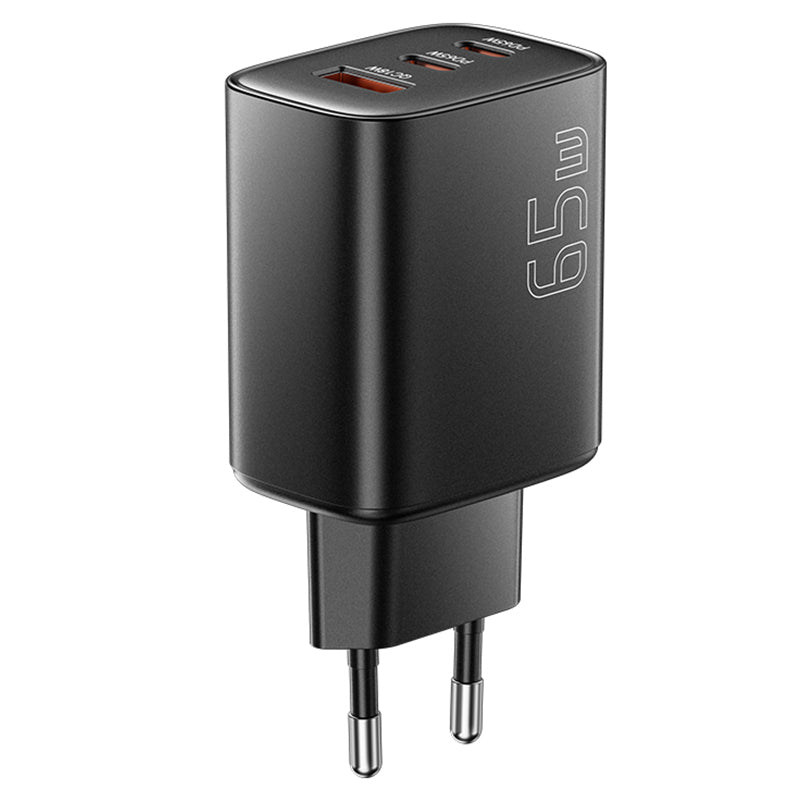 [GaN Tech] ESSAGER RC65WCF 65W 3-Port USB PD Charger USB-A+2USB-C PD3.0 QC4.0 PPS Fast Charging Wall Charger Adapter EU Plug for iPhone 17 17Pro Max 16 15 14 for Xiaomi 17pro for Huawei Mate XTs for SAMSUNG for OPPO