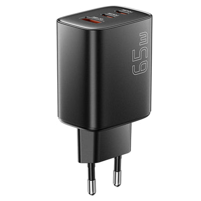 [GaN Tech] ESSAGER RC65WCF 65W 3-Port USB PD Charger USB-A+2USB-C PD3.0 QC4.0 PPS Fast Charging Wall Charger Adapter EU Plug for iPhone 17 17Pro Max 16 15 14 for Xiaomi 17pro for Huawei Mate XTs for SAMSUNG for OPPO