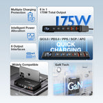 [GaN Tech] LinkMejor® BW-S30 175W 6-Port USB PD Charger 4USB-C+2USB-A QC PD Digital Display Fast Charging Desktop Charging Station for iPhone 16 16 Pro 15 14 13 Pro Max for MacBook Pro for Airpods for Apple Watch