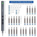 28pcs Rechargeable Electric Screwdriver Set Mini Precision Tool High Torque Magnetic Motor LED Lights Aluminum Shell Type-C Charging Cable