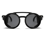 Fashion Punk Retro Polarized Round Sunglasses with Leather Strap Accents UV400 Protection Eyewear Glasses for Outdoor Travel Driving