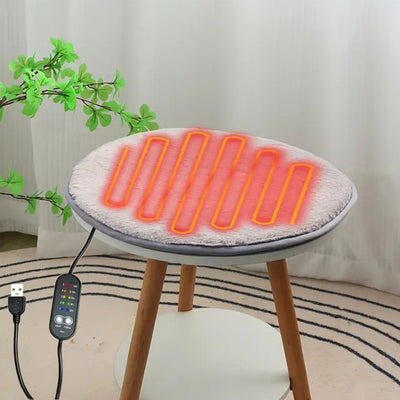 IPRee Winter Round Rabbit Fleece Usb Interface Waterproof Heating Seat Cushion, Office Outdoor Car Electric Heating Seat Cushion