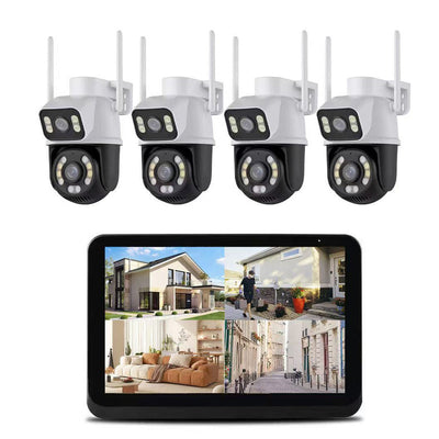 LinkMejor 6MP HD 4CH Wireless Security Camera System Dual Lens WiFi Indoor Outdoor IP66 Weatherproof Night Vision 2 Way Audio Human Tracking for Home Surveillance CCTV Cameras