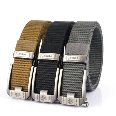 LinkMejor 120cm Men Tactical Belt Quick Release Outdoor Military Metal Belt Soft Wear-resistant Nylon Sports Ratchet Belt