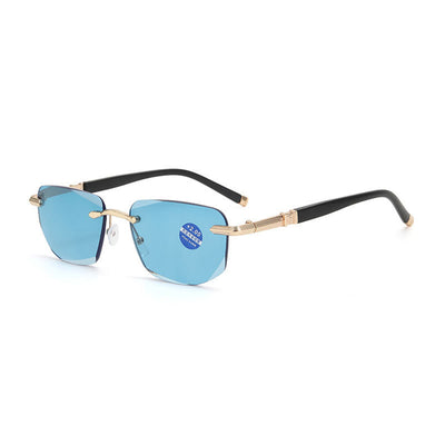 Gradual Blue Lens Frameless Reading Glasses Anti-blue Light UV Protection Comfortable Business Casual Sunglasses with Case