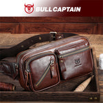 LinkMejor Men's Genuine Leather Waist Bag Large Capacity Chest Bag Outdoor Sports Zipper Fanny Packs