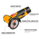 Brushless Motor 3 Inch Cordless Angle Grinder 550W High Power Grinding and Cutting Tool Rechargeable Lithium Battery Pack 19500 RPM Compact Design