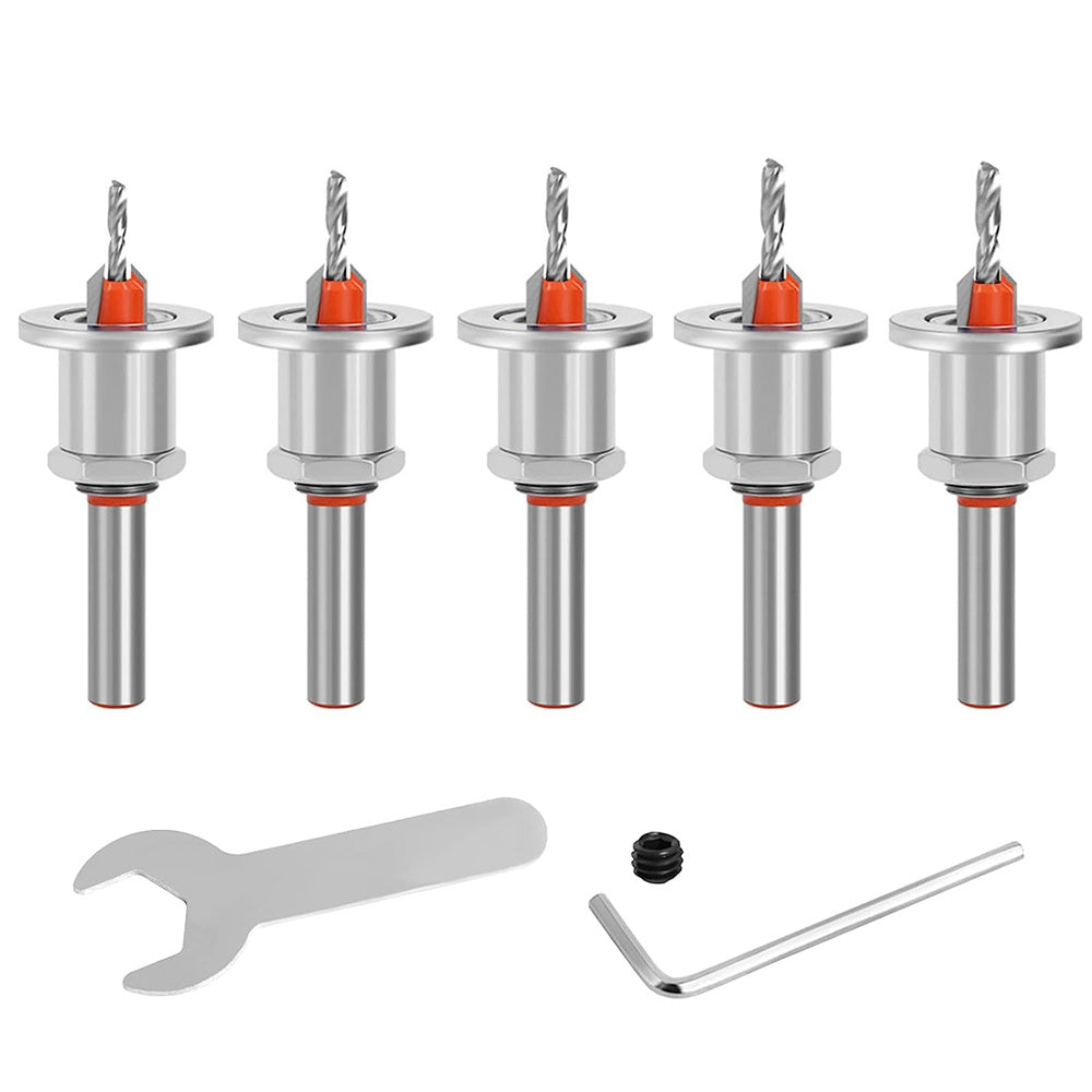 8mm Round Shank Drill Bit Set Adjustable Countersink 2.8-4mm Cone Drill Counterbore Router Drill Bit with Limit Stop Alloy Head Cone Hole Drill