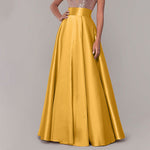 LinkMejor Stylish Women High Waist A-line Long Skirts Summer OL Work Skirt Jupe Female Solid Party Maxi Skirts Faldas Saia