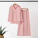 LinkMejor Women Suits - Long Sleeve Lantern Sleeve Elastic Waist Pants Wide Leg Pants with Pockets Casual Tops Trousers Two-Piece Set Plus Size