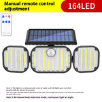 3-Head Motion Sensor Solar Light 350LM IP65 Waterproof Remote Control Floodlight 164/238 LED Outdoor Solar Lamp