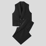 LinkMejor Mens Solid Color Double-Breasted Two Pieces Outfit Sleeveless Blazer Vest Pant Casual Suit for Male