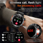 LinkMejor 1.46inch HD Screen Massive Battery Compass bluetooth Call Heart Rate Blood Pressure Monitor SOS Emergency Call Sleep Monitoring Multi-sport Modes Music Playback 10M Waterproof Smart Watch with Flashlight
