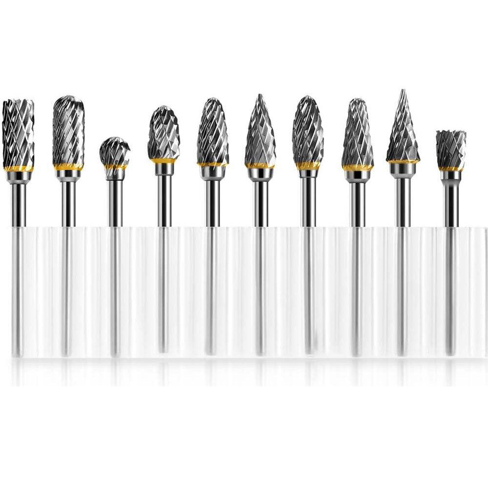 New 10 pcs 1/8" Shank Tungsten Carbide Milling Cutter Rotary Tool Burr Double Diamond Cutting Rotary Dremel Tools Electric Grinding