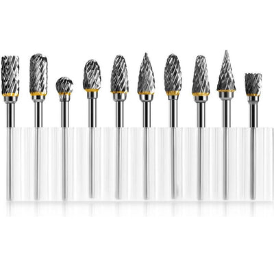 New 10 pcs 1/8" Shank Tungsten Carbide Milling Cutter Rotary Tool Burr Double Diamond Cutting Rotary Dremel Tools Electric Grinding