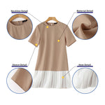 LinkMejor Fashion Style Womens Temperament Pleats Splicing Dresses Ladylike Short Sleeved Mini Contrast Dress