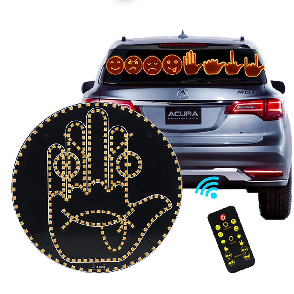 Car LED Fun Expression Gesture Palm Light Smile Face Light Rear Window Multi-Function Warning Car Interesting Expression Remote Control LED Lighting