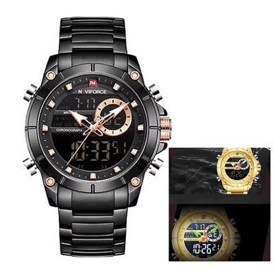 LinkMejor Luxury Men's Quartz Watch Dual Display Waterproof Sports Wristwatch Luminous Design Stylish