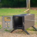 Xmund Winter Wood Burning Stove with 5 Chimneys Portable Camping Outdoor Fire Pit Black Stainless Steel Tent Stove for Cooking & Heating Campfire Cooking