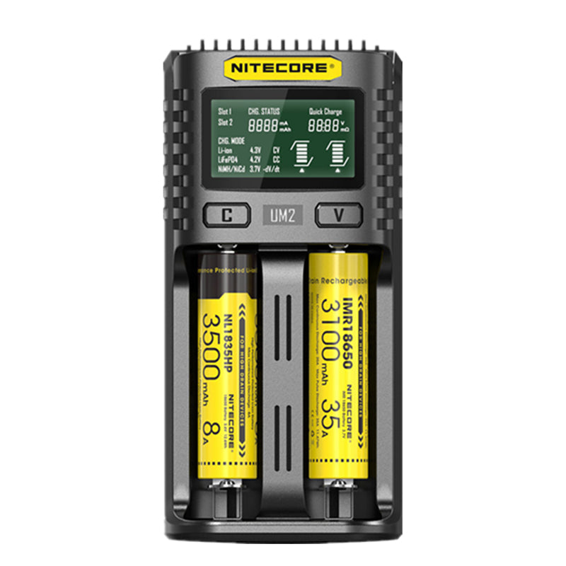 LinkMejor UM2 LCD Display 5V/2A Lithium Battery Charger USB QC Smart Rapid Charger For AA AAA 18650 21700 26650