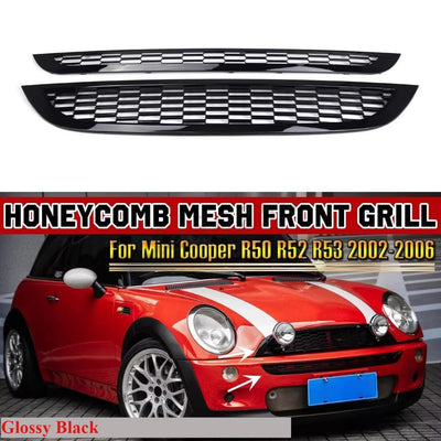 Car Front Bumper Upper Lower Grille Cover Glossy Black Honeycomb Mesh Grill Guard Cover For MINI One R50 R52 R53 2002-2006